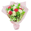 Presented upright against a luminous, white background, this expertly arranged bouquet radiates with a classic blend of romance and tranquility. Each rose-half a dozen in vivid, velvet red and their counterparts in soft, creamy white-unfurls with delicate precision, creating an interplay of colour as timeless as Ickenham's historic walks. Sprays of lush, deep green and textured, variegated leaves weave between the roses, their subtle cream accents and eucalyptus freshness evoking the serenity of the local parks. The dome-shaped cluster of blooms is carefully wrapped in diaphanous pastel pink paper, the soft folds gathering at the base to complement the bouquet's gentle colour scheme. Whether chosen for a joyous anniversary, a heartfelt Mother's Day gesture, or simply as a beautiful way to brighten someone's home near Swakeleys Lake, this arrangement reflects the thoughtful attention and pride of Ickenham's floristry traditions. With every glance and inhalation, the recipient is invited to experience the bouquet's warmth, freshness, and understated luxury-a true celebration of both flowers and the local community.